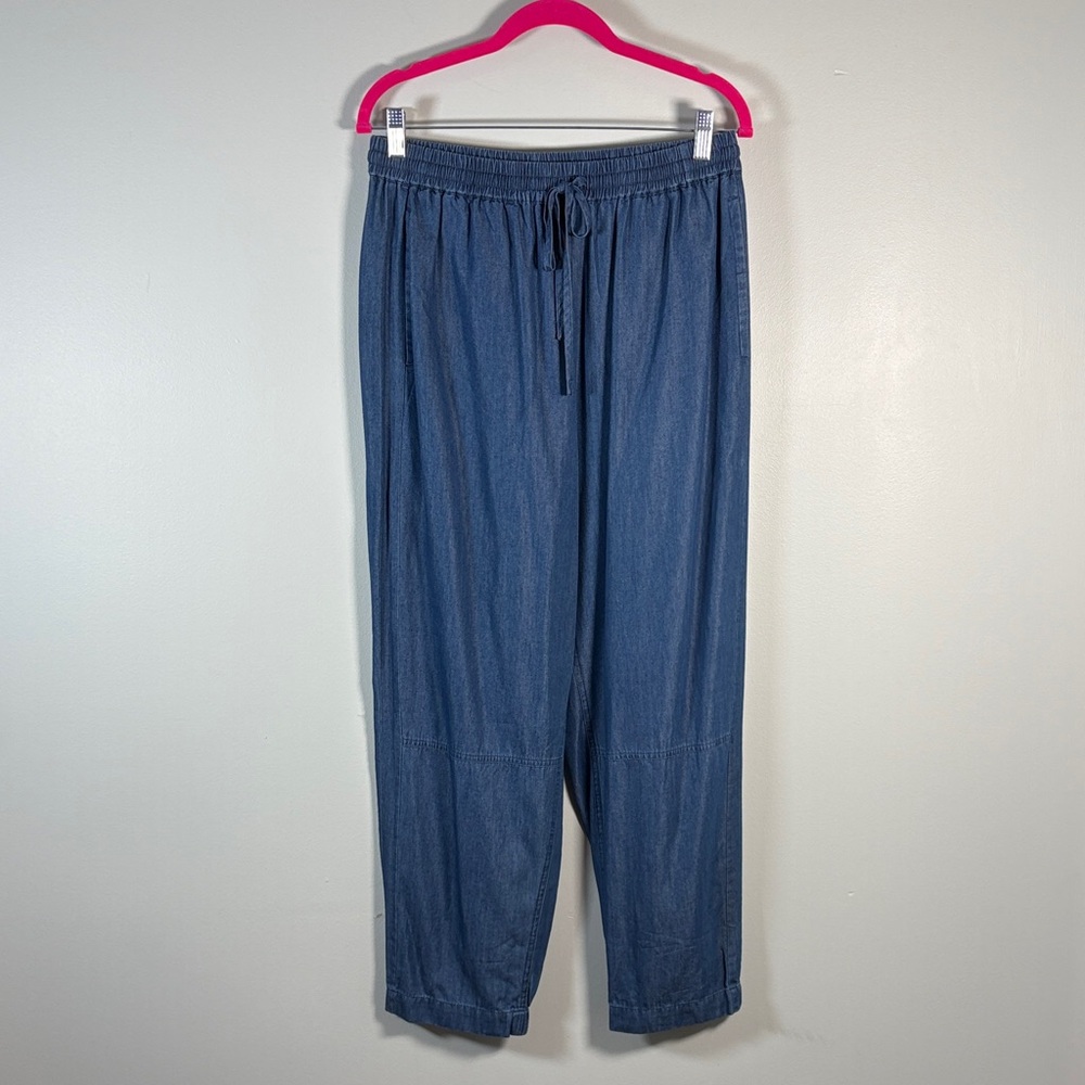 Whistles Denim Blue Elastic Waist Pants Lucy Chambray Barrel Trouser